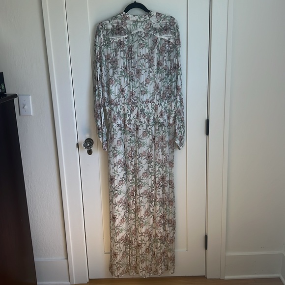 🛍️Rag & Bone Calista White Floral Maxi Long Sleeve V Neck Dress Pink XL - Picture 10 of 14
